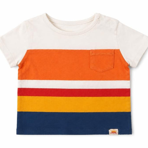 F&F Baby Multicoloured Striped Cotton Basic T-Shirt Size 3-6 Months Crew Neck Snap