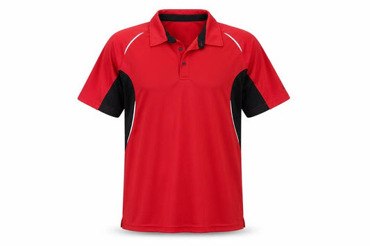 Front view of Cypress Point men’s red polyester polo, size XL, collared pullover