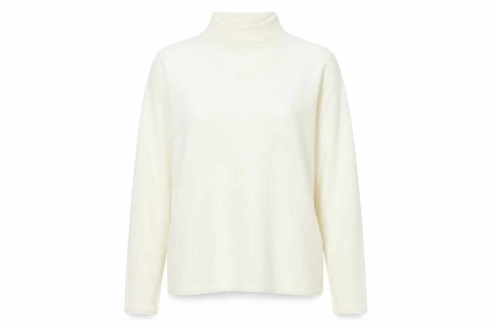 Front view of Bonmarché women’s ivory mock neck acrylic jumper, size S