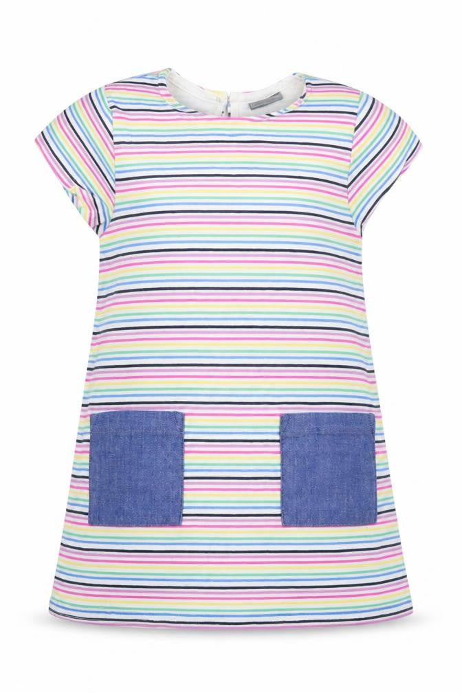NEXT Girls Multicoloured Striped Viscose A-Line  Size 9-12 Months  Crew Neck
