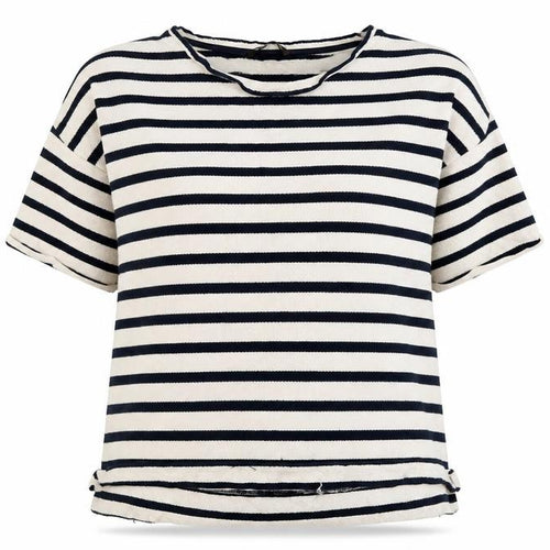 Dunnes Stores Womens White Crew Neck Striped Cotton Pullover Jumper Size XL