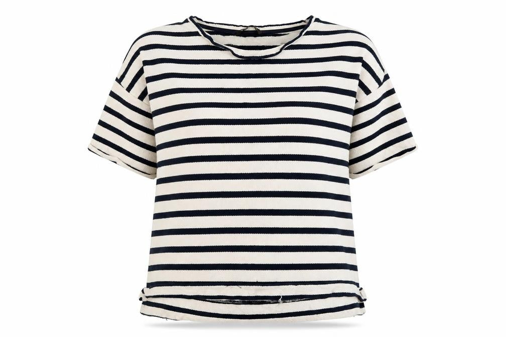 Dunnes Stores Womens White Crew Neck Striped Cotton Pullover Jumper Size XL