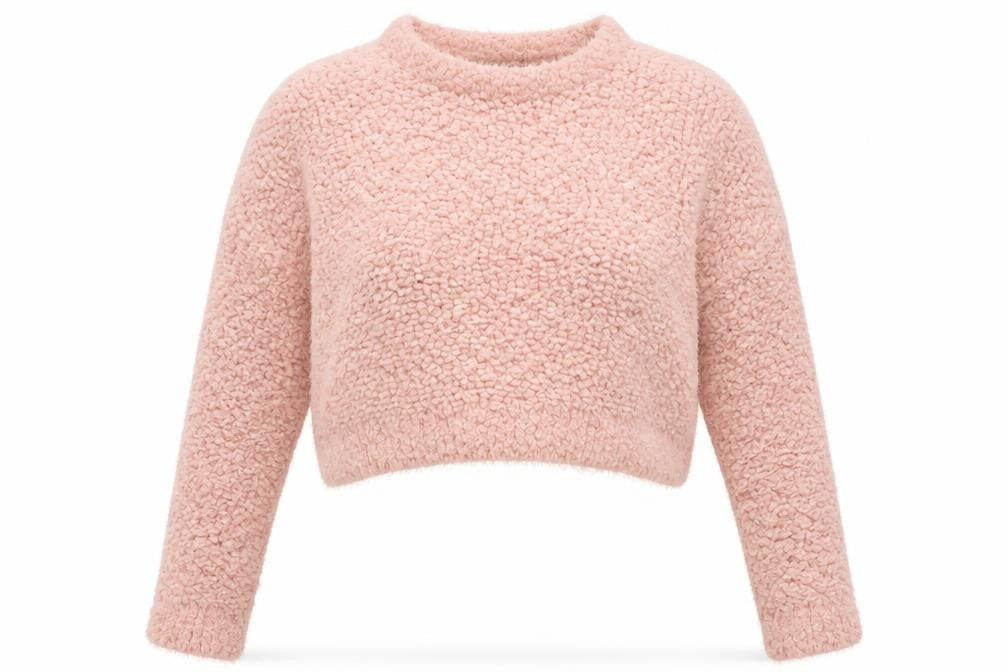 Front view of F&F women’s pink round neck polyester jumper, size UK 14