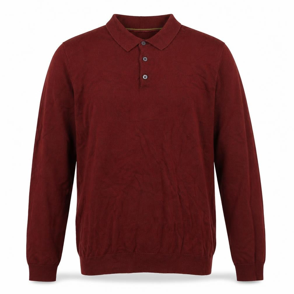 Front view of Next men’s brown collared cotton jumper, size M