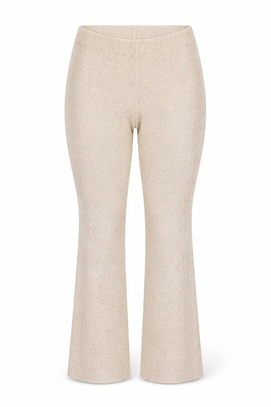 Front view of ASOS women’s beige polyester capri leggings, size UK 8, 31-inch leg - gold detail
