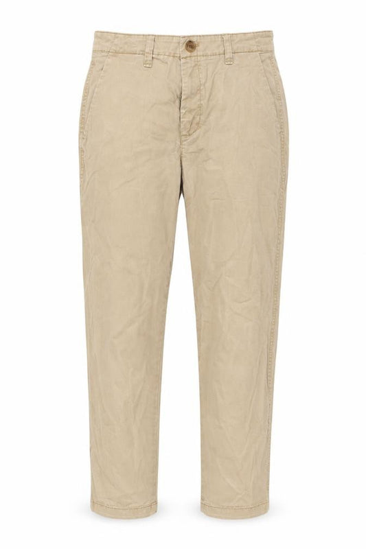 Front view of Gap women’s beige cotton carrot trousers, size UK 6, 27-inch leg regular zip