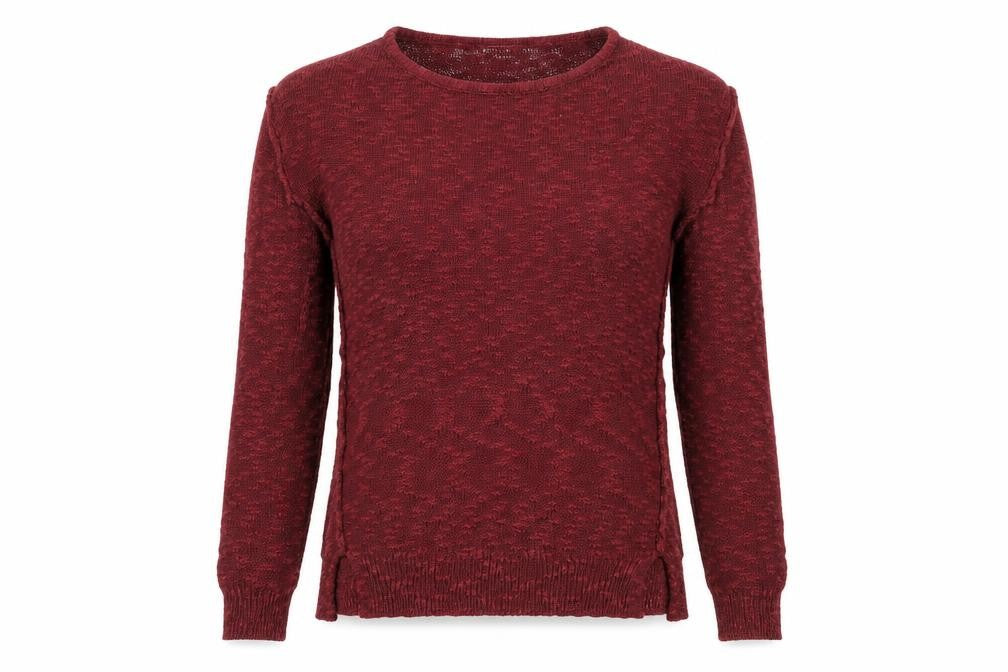 Front view of Glamerous women’s red boat neck acrylic jumper, size S