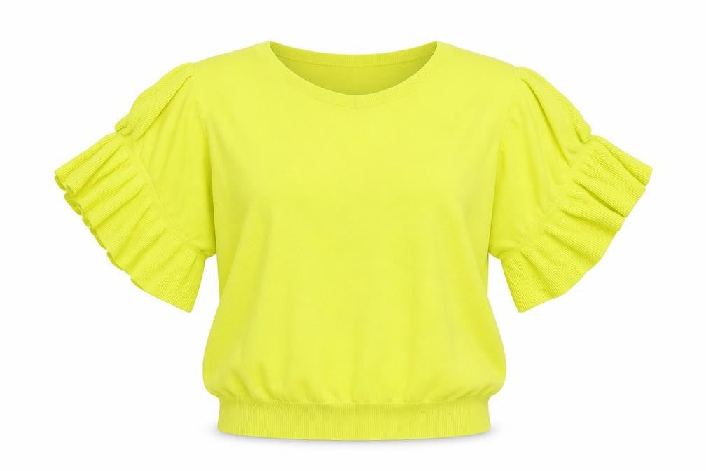 Front view of Next women’s yellow crew neck viscose jumper, size UK 12