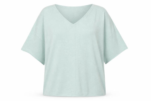 Front view of F&F women’s green v-neck viscose jumper, size M