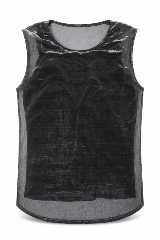 Front view of Next women’s silver polyester basic tank, size UK 12, round neck