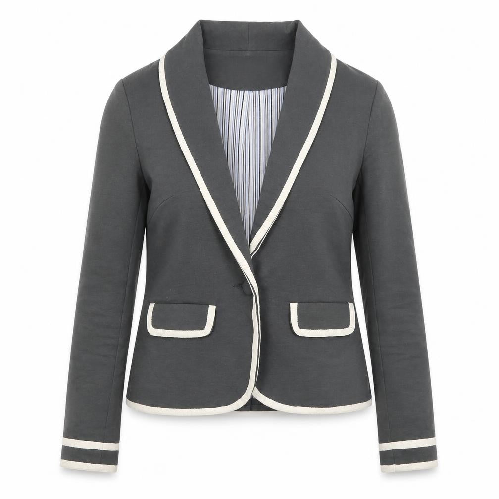 Front view of Simon Jeffrey women’s grey cotton jacket blazer, size UK 10