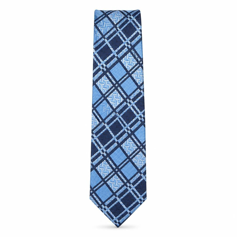 Front view of Boots men’s blue plaids & checks polyester pointed tie one size