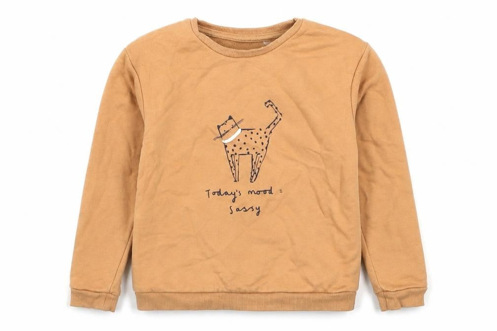 Front view of George girls’ brown cotton pullover sweatshirt, size 5-6, years pullover - todays mood sassy