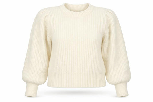Front view of H&M women’s ivory crew neck polyester jumper, size XS
