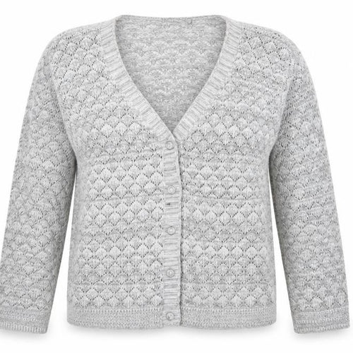 Mia Moda Womens Grey V-Neck  Acrylic Cardigan Jumper Size L