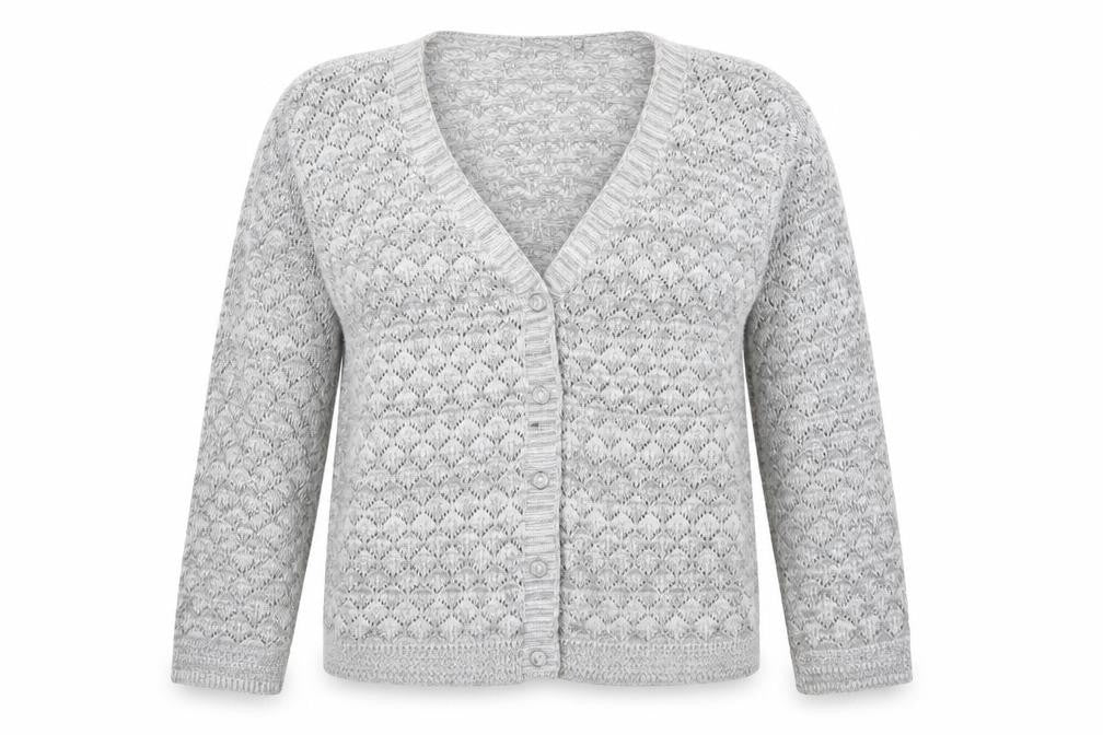 Mia Moda Womens Grey V-Neck  Acrylic Cardigan Jumper Size L