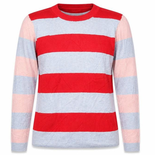 Marks and Spencer Womens Red Crew Neck Striped Viscose Pullover Jumper Size 14   - Grey and Pink