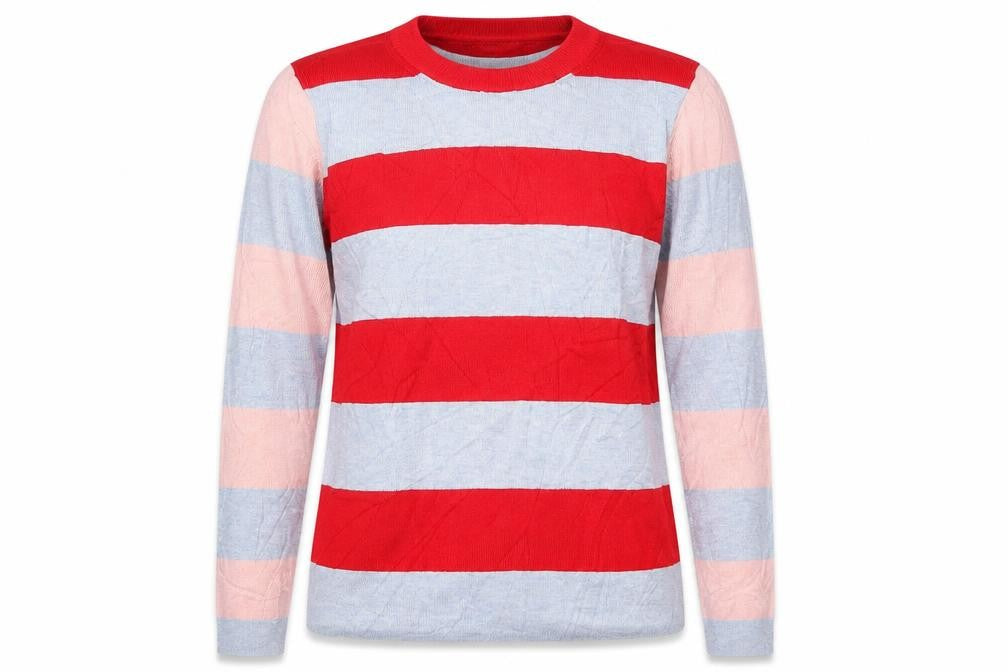 Marks and Spencer Womens Red Crew Neck Striped Viscose Pullover Jumper Size 14   - Grey and Pink