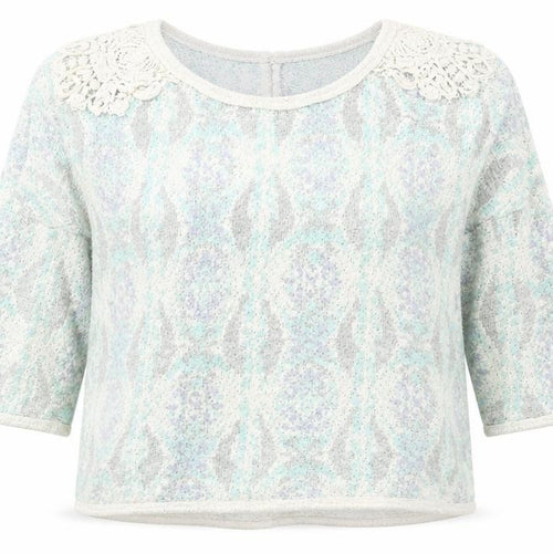 Pull&Bear Womens Green Round Neck Geometric Cotton Pullover Jumper Size M