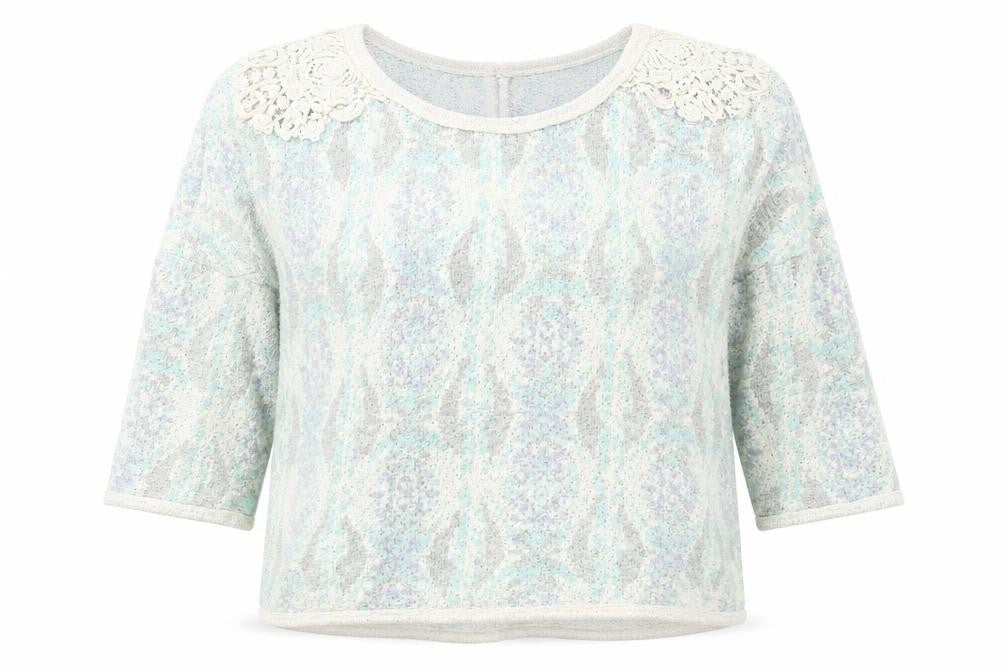 Pull&Bear Womens Green Round Neck Geometric Cotton Pullover Jumper Size M