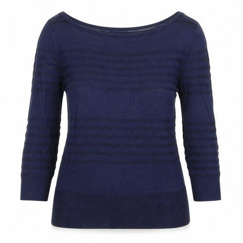 Melanie Lyne Womens Blue Boat Neck Striped Nylon Pullover Jumper Size S