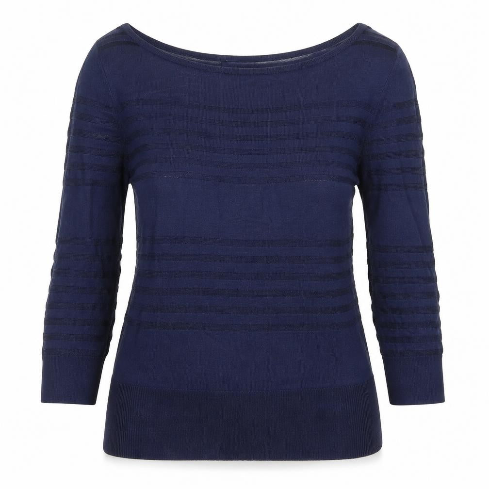 Melanie Lyne Womens Blue Boat Neck Striped Nylon Pullover Jumper Size S
