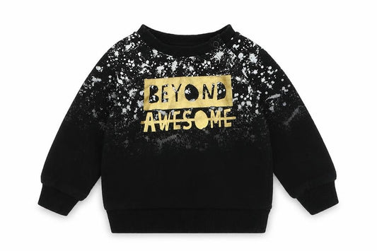 Front view of Primark boys’ black cotton jumper, size 3-6, months button