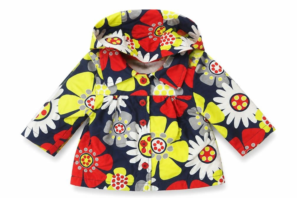 Front view of Tu girls’ multicoloured floral basic coat coat, size 0-3, months button