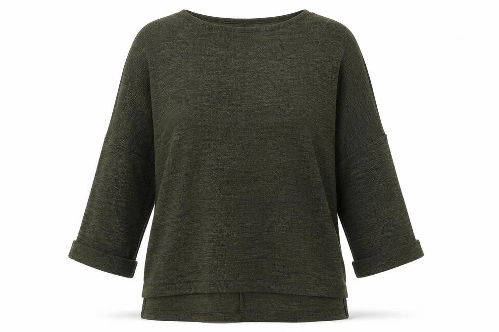 Front view of New Look women’s green crew neck polyester jumper, size S