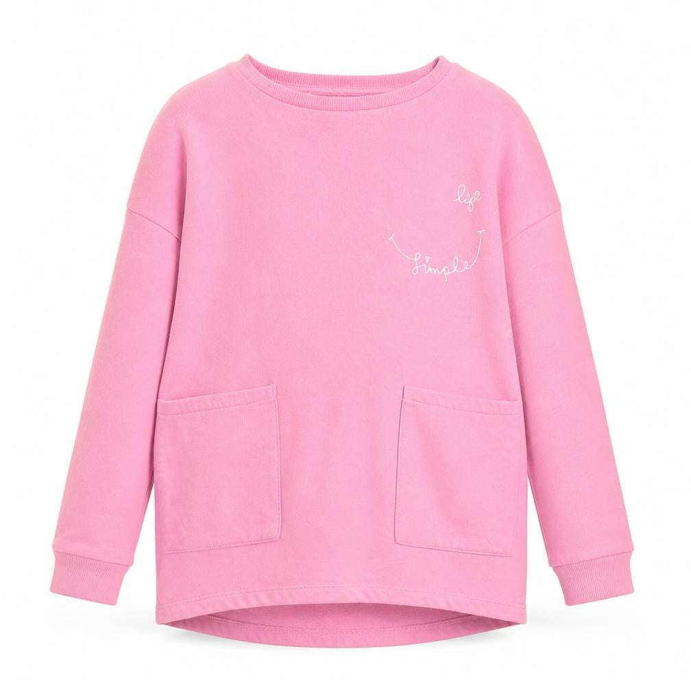 Front view of Tu girls’ pink cotton pullover sweatshirt, size 9, years pullover - keep life simple