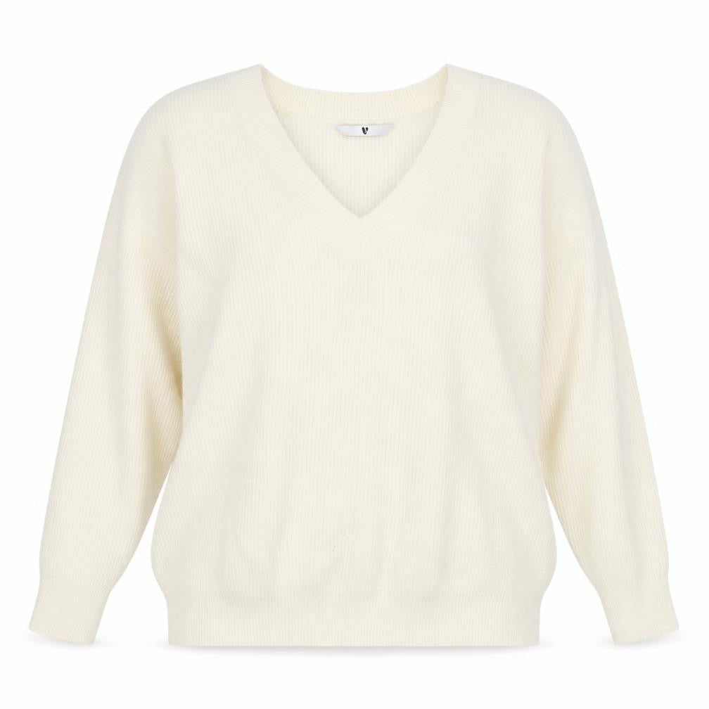 Front view of Very women’s ivory v-neck viscose jumper, size UK 14