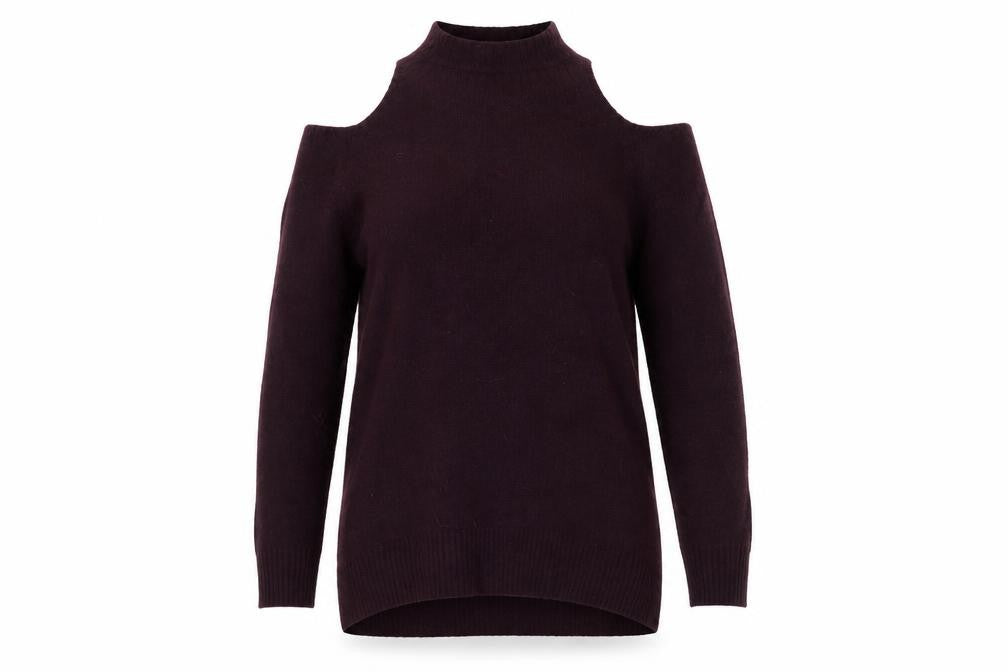 Front view of New Look women’s purple high neck acrylic jumper, size L