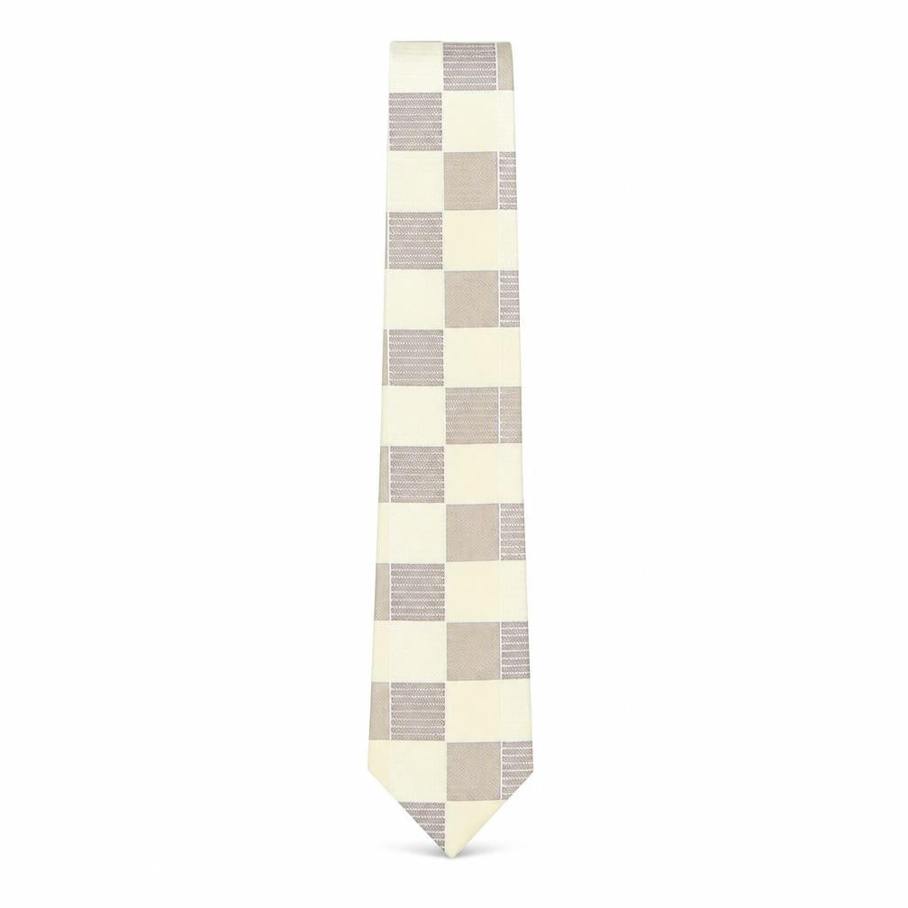 Carbunty Mens Beige Plaids & Checks Silk Pointed Tie One Size