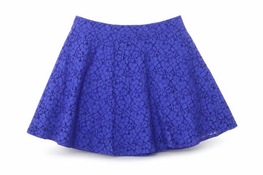 Front view of Topshop women’s blue cotton skater skirt, size UK 8, zip