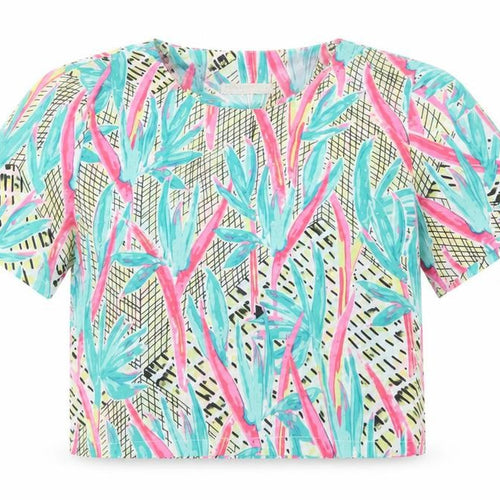 Vera & Lucy Womens Multicoloured Floral Polyester Cropped Blouse Size M Boat Neck