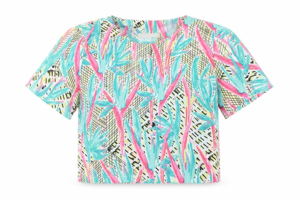 Vera & Lucy Womens Multicoloured Floral Polyester Cropped Blouse Size M Boat Neck