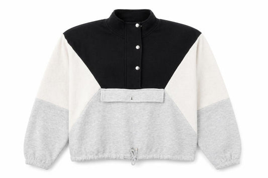Front view of Primark women’s grey colourblock polyester pullover sweatshirt, size S, snap