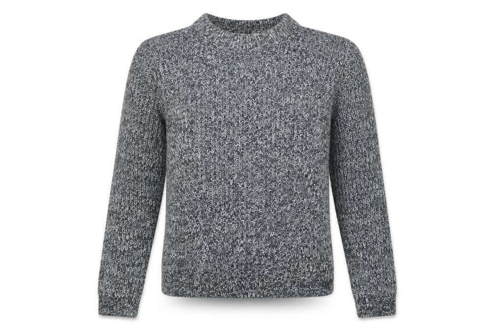 Front view of H&M women’s blue crew neck acrylic jumper, size S