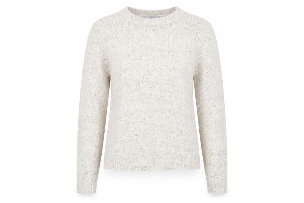 Front view of George women’s beige crew neck polyester jumper, size UK 12