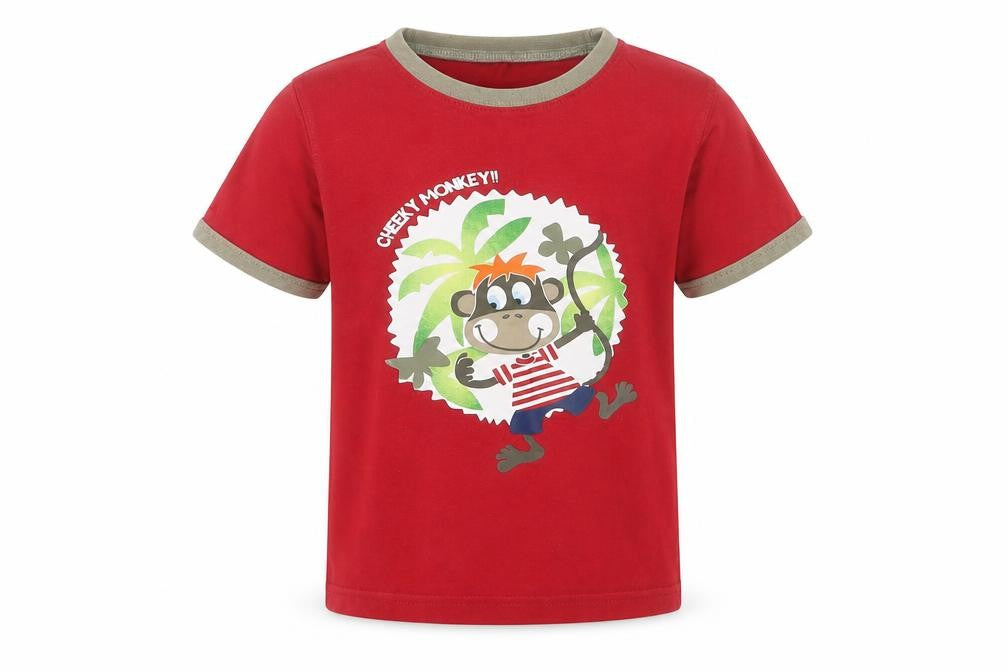 Dunnes Stores Girls Red  Cotton Pullover T-Shirt Size 3-4 Years Crew Neck Pullover - Cheeky Monkey