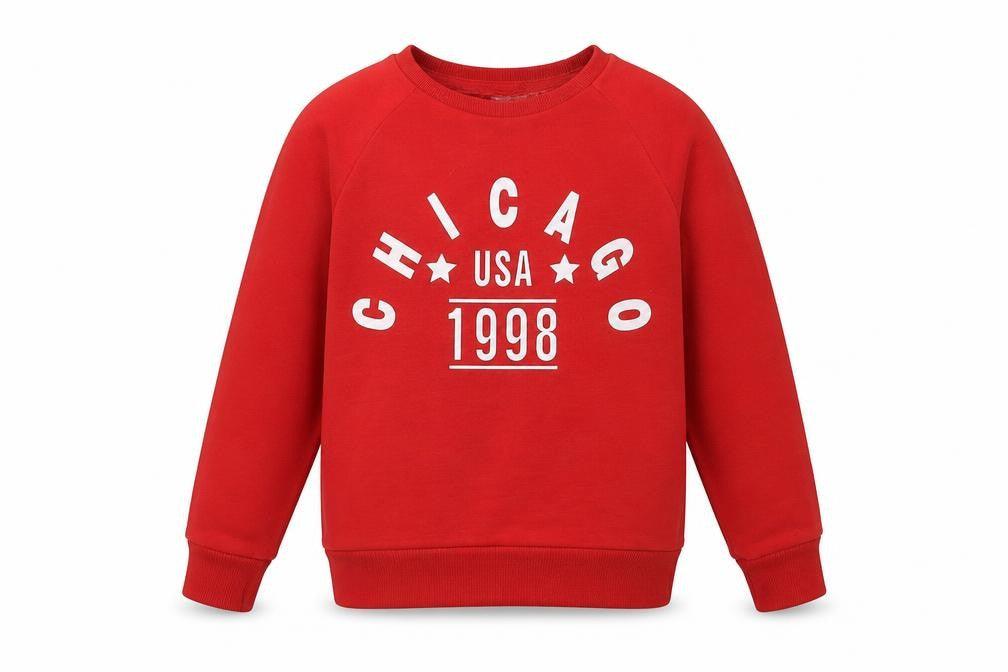 Front view of Primark girls’ red cotton pullover sweatshirt, size 9-10, years pullover - chicago
