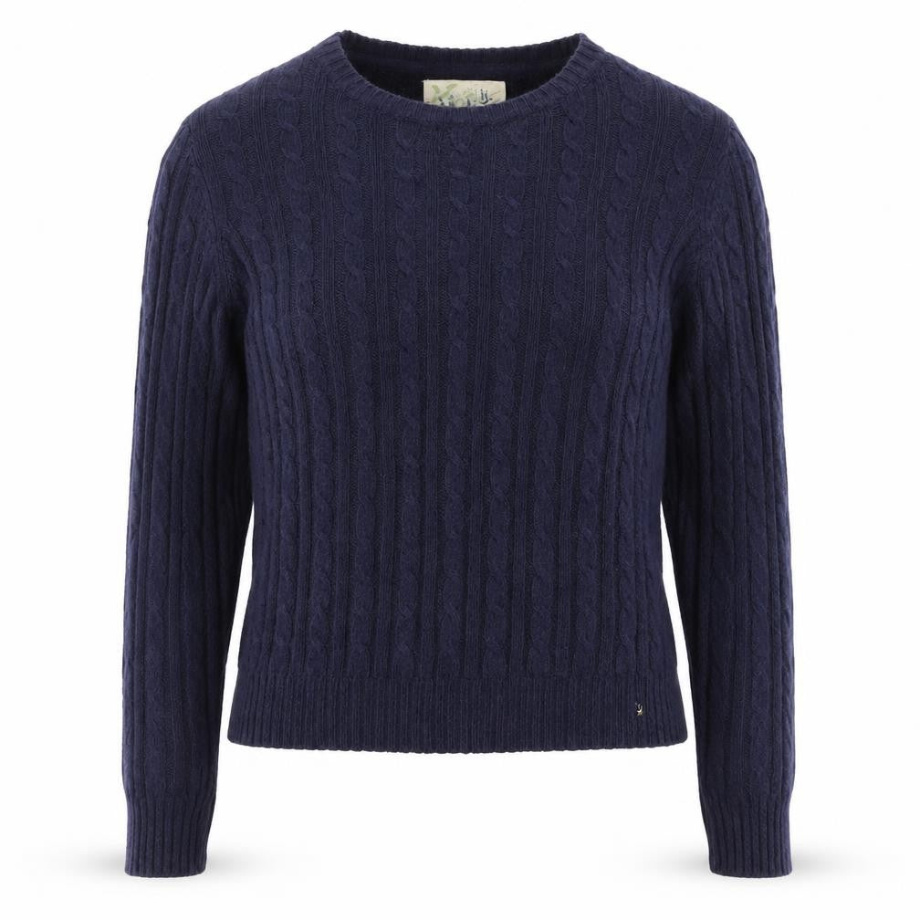 Front view of New Look women’s blue round neck acrylic jumper, size UK 14
