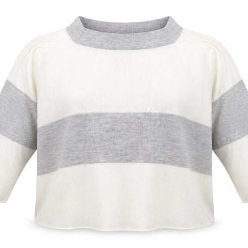 In the Style Womens Ivory Boat Neck Striped Acrylic Pullover Jumper Size 10   - Grey