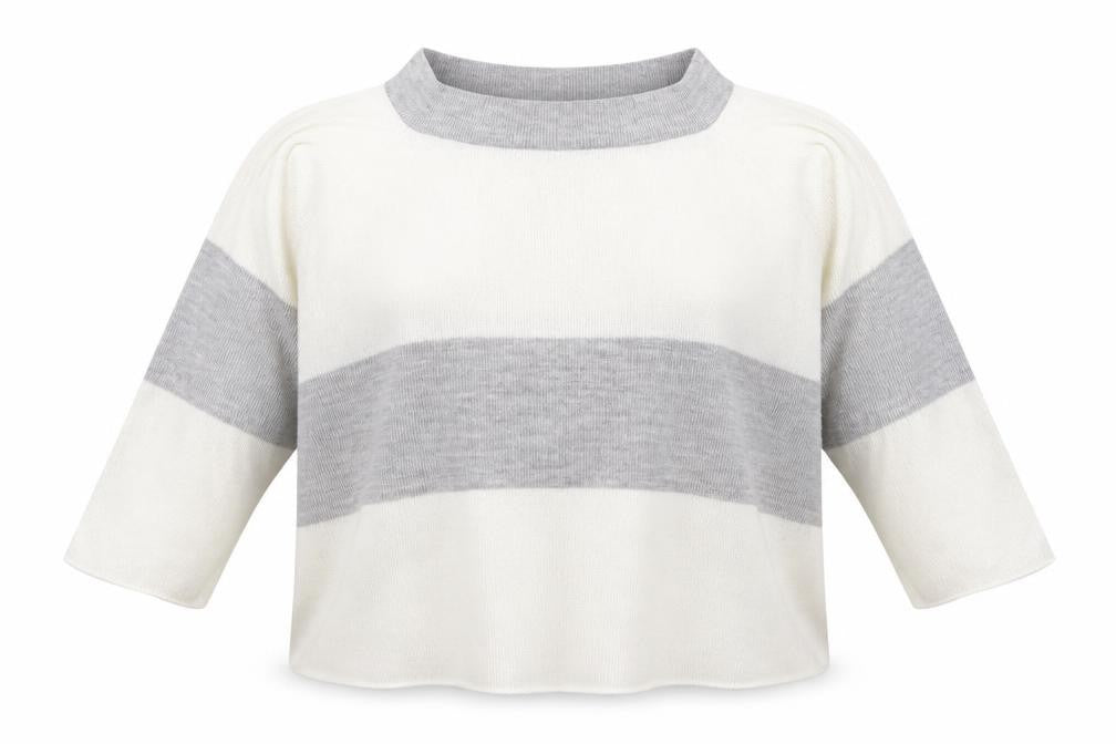 In the Style Womens Ivory Boat Neck Striped Acrylic Pullover Jumper Size 10   - Grey