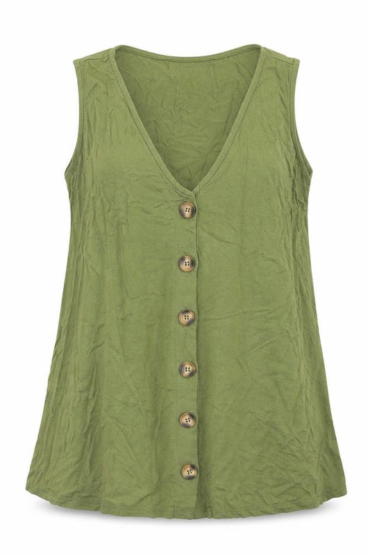 Front view of ASOS women’s green viscose basic tank, size UK 6, v-neck