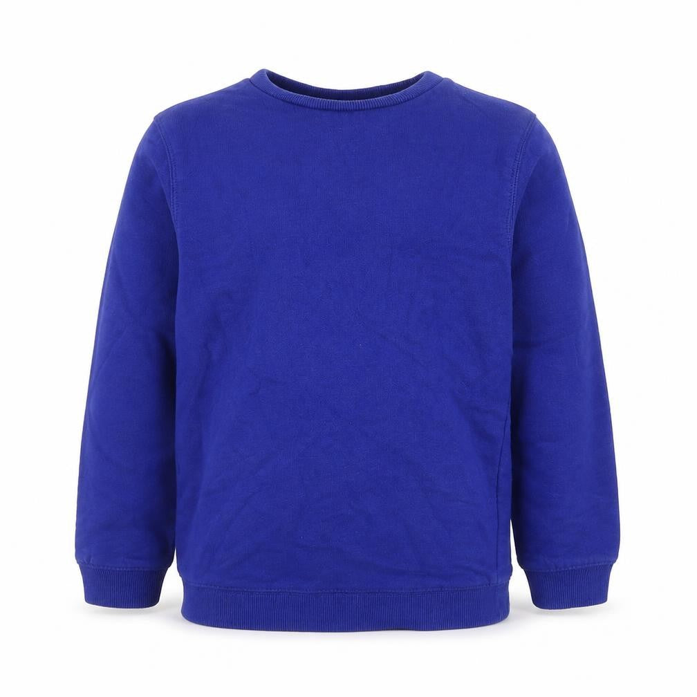 Front view of Tu boys’ blue cotton pullover sweatshirt, size 7, years pullover