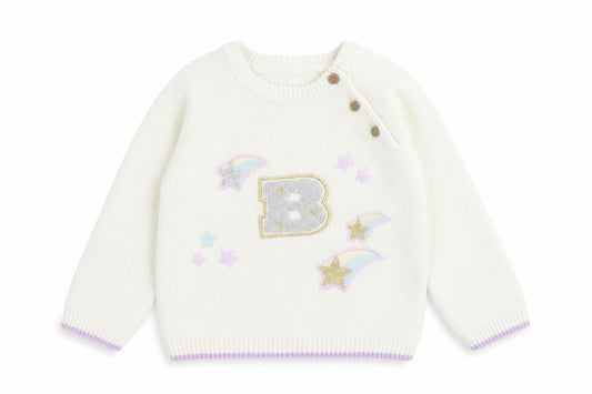 Front view of Marks & Spencer Baby White Acrylic jumper, size 12-18, Months Button - B