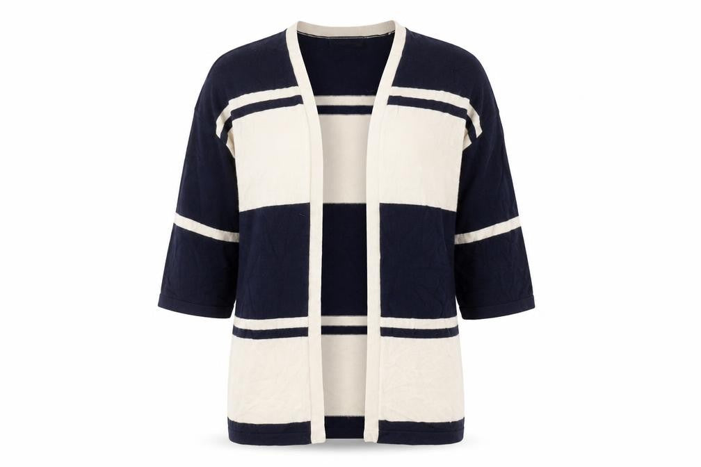 Warehouse Womens Blue V-Neck Striped Viscose Cardigan Jumper Size 10