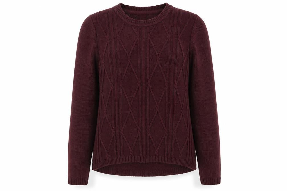 Front view of Bonmarché women’s purple crew neck acrylic jumper, size M