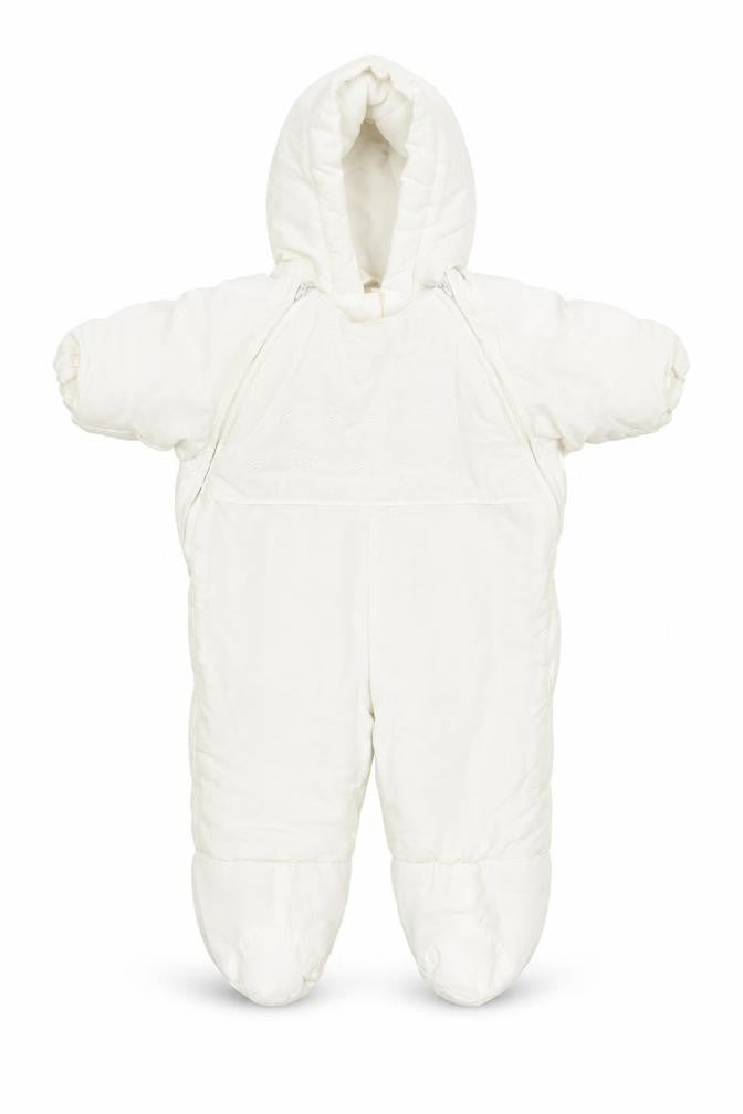 Front view of Ladybird girls’ white 3-in-1 jacket poncho, size 0-3, months hook & loop